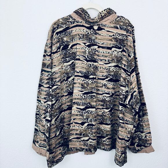 Liz & Me Women Button Front Jacket Blazer Sz 4X 100% Cotton Animal Print Tiered - Picture 3 of 6